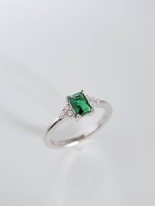 Sterling Silver Precious Emerald Ring, Emerald Cut Ring, Promise Ring, Anniversary, Engagement Ring, Non tarnish Silver, 925 stamped