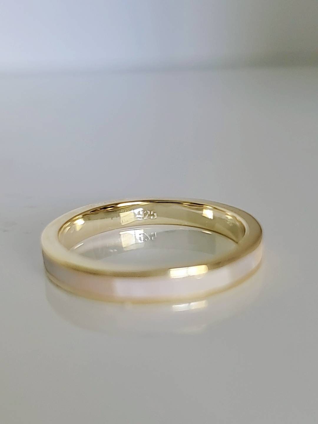 Gold Mother of Pearl Band 18K Gold Over Sterling Silver Women Ring