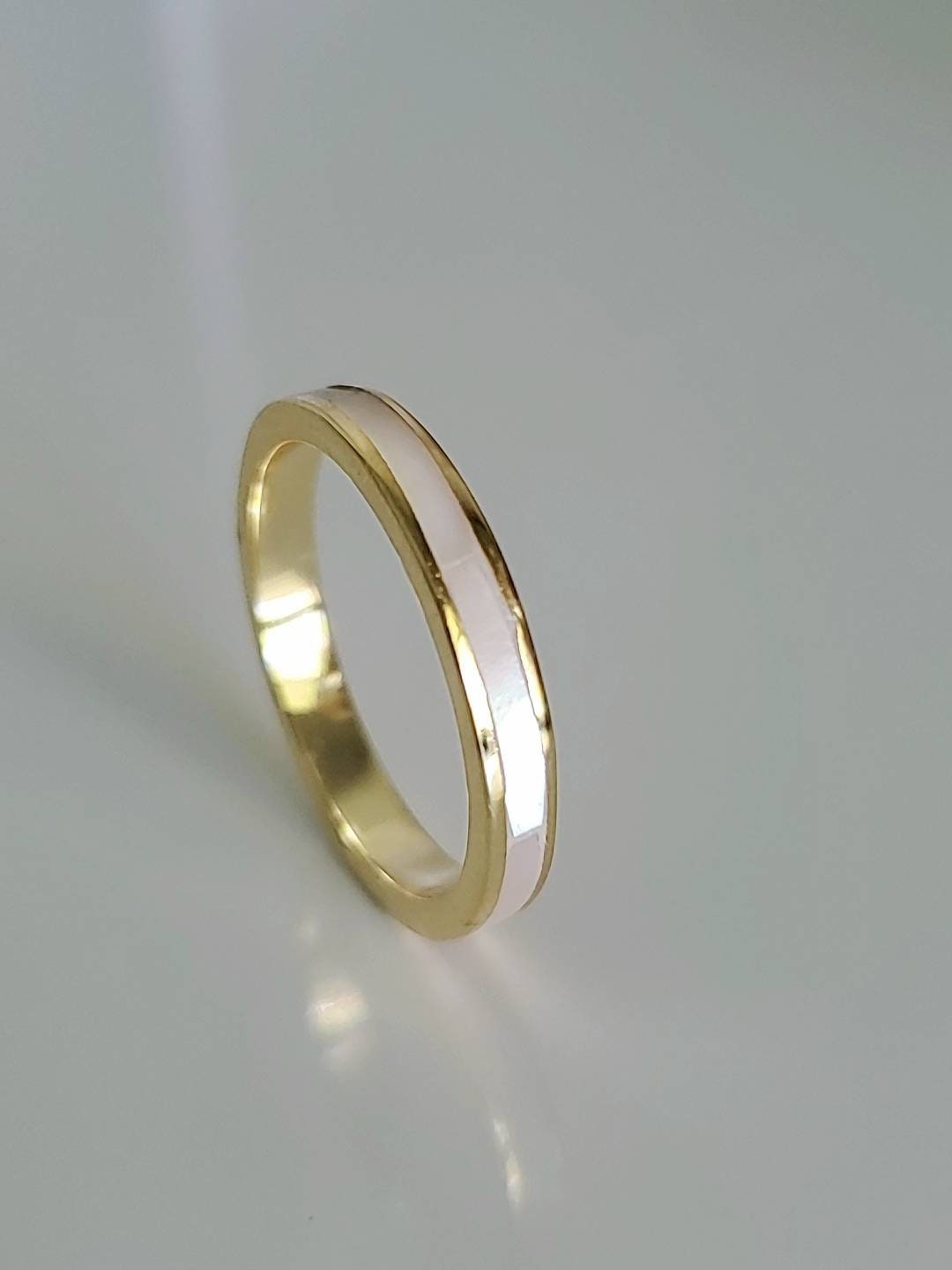 Gold Mother of Pearl Band 18K Gold Over Sterling Silver Women Ring