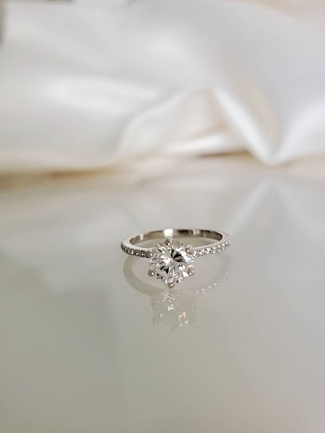 Solitaire Ring 1 Ct Carat Sterling Silver Bridal Ring