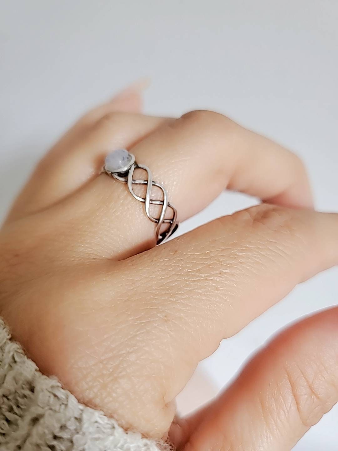 Sterling Silver Moonstone Ring, Women's Ring, Rainbow Moonstone, Stack Ring, Bohemian Moonstone Ring