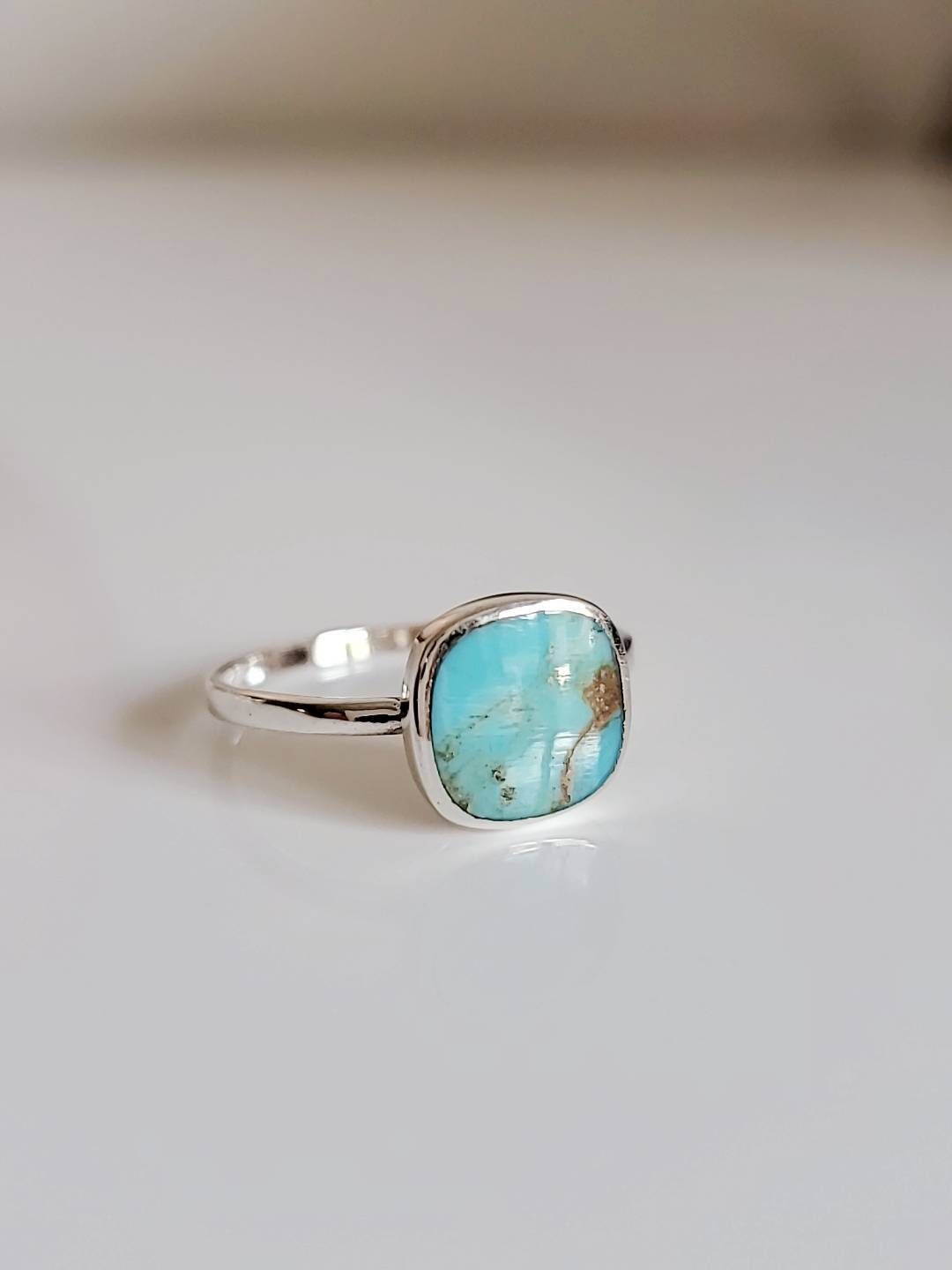 Turquoise Sterling Silver Ring, Women's Silver Ring, Bohemian Minimalist Ring, Genuine Turquoise, 925 Silver Ring