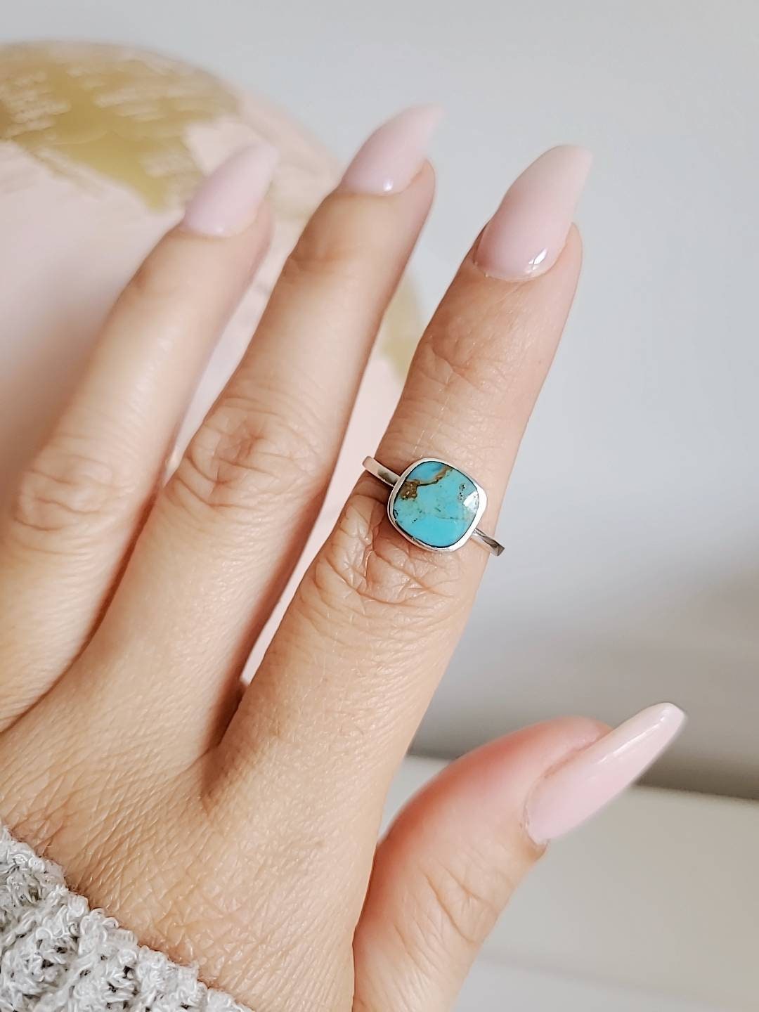 Turquoise Sterling Silver Ring, Women's Silver Ring, Bohemian Minimalist Ring, Genuine Turquoise, 925 Silver Ring