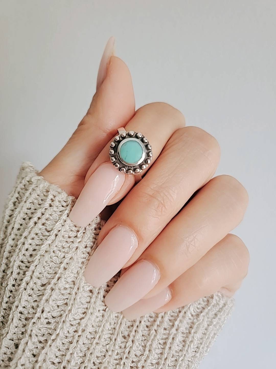 Turquoise Sterling Silver Flower Ring, Women's Turquoise Ring, Oxidized Ring, Bohemian Minimalist Ring, Genuine Turquoise, 925 Ring