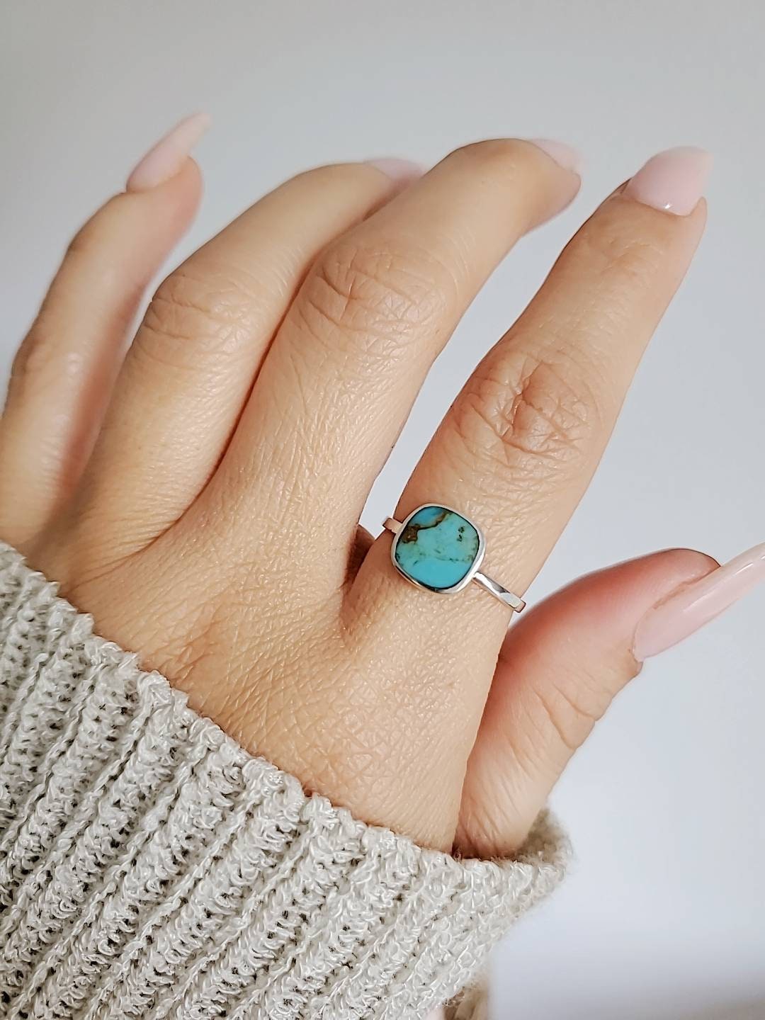 Turquoise Sterling Silver Ring, Women's Silver Ring, Bohemian Minimalist Ring, Genuine Turquoise, 925 Silver Ring