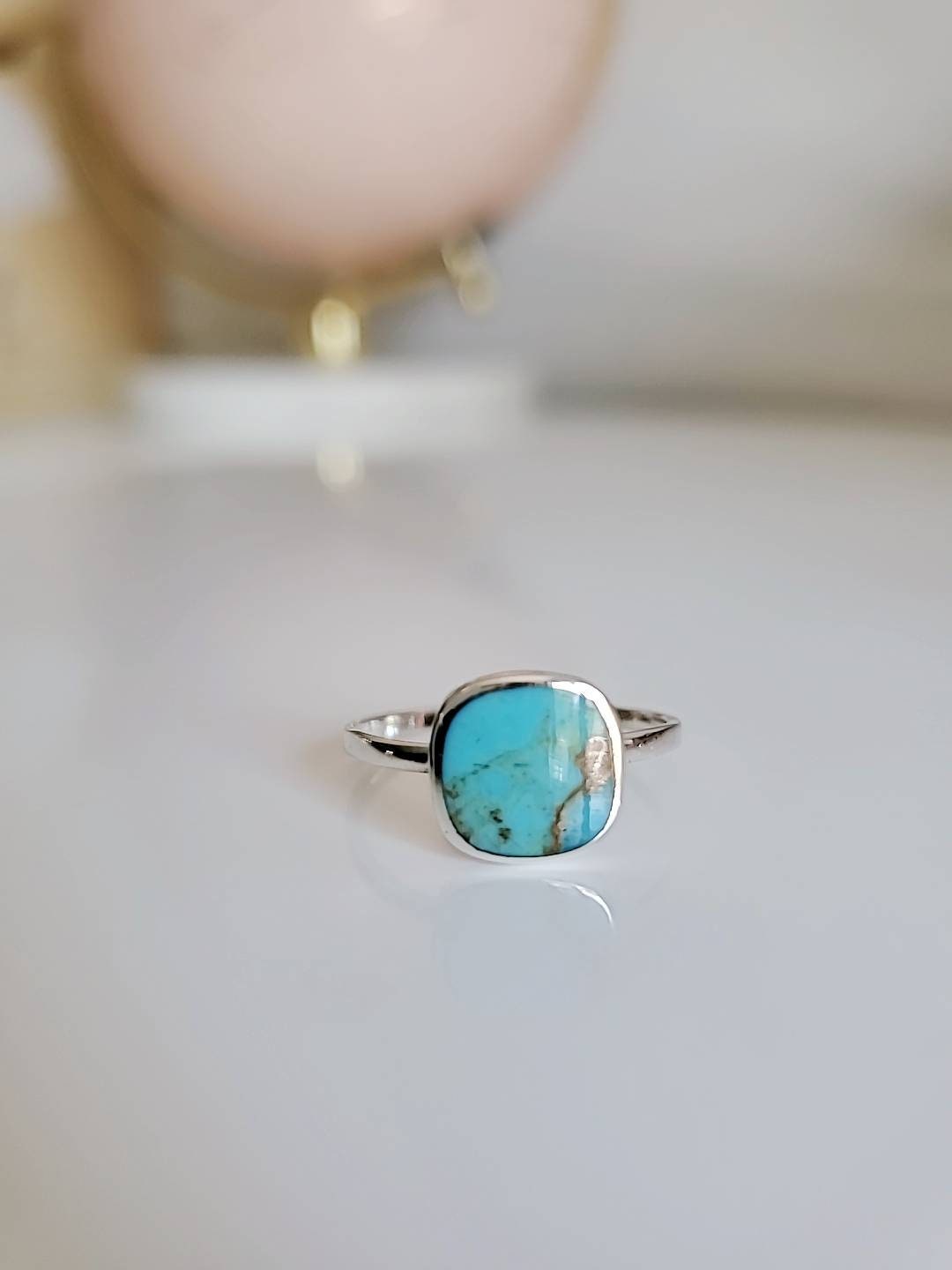 Turquoise Sterling Silver Ring, Women's Silver Ring, Bohemian Minimalist Ring, Genuine Turquoise, 925 Silver Ring