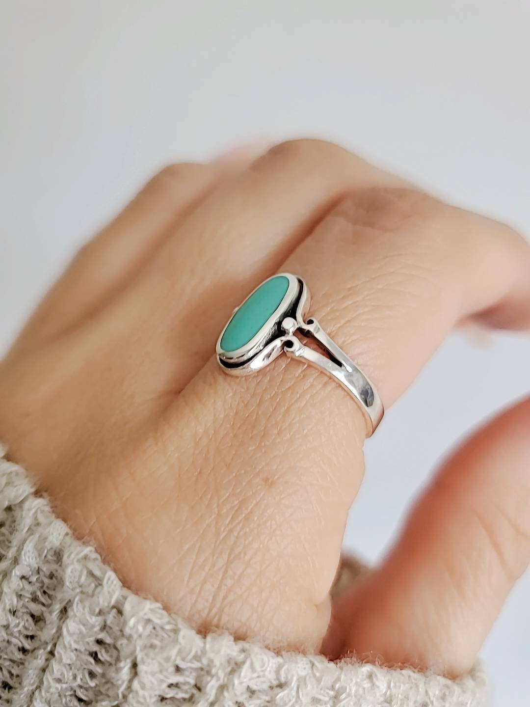 Turquoise Sterling Silver Women Dainty Turquoise Ring