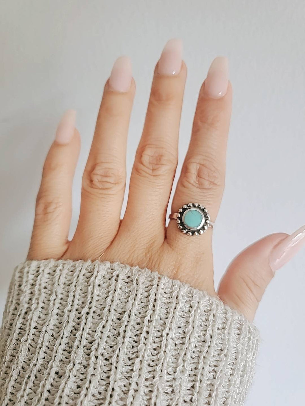 Boho Elegance – Turquoise Sterling Silver Flower Ring