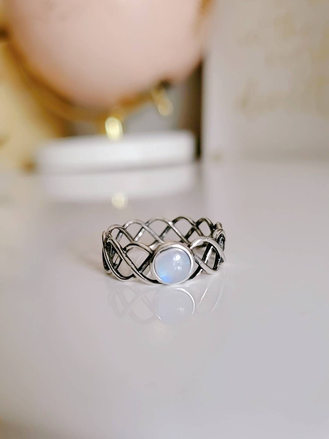 Sterling Silver Moonstone Ring, Women's Ring, Rainbow Moonstone, Stack Ring, Bohemian Moonstone Ring