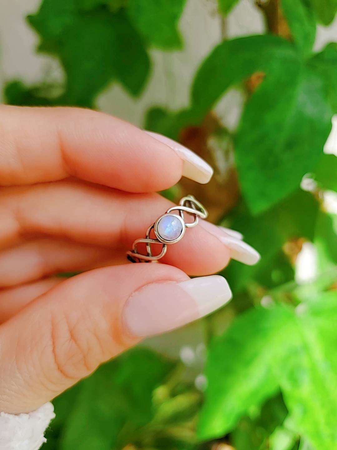 Sterling Silver Moonstone Ring, Women's Ring, Rainbow Moonstone, Stack Ring, Bohemian Moonstone Ring