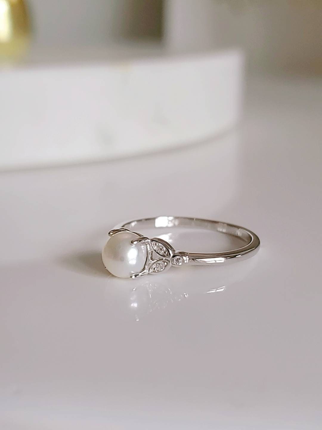 Marquise Pearl Wedding Ring – 925 Sterling Silver