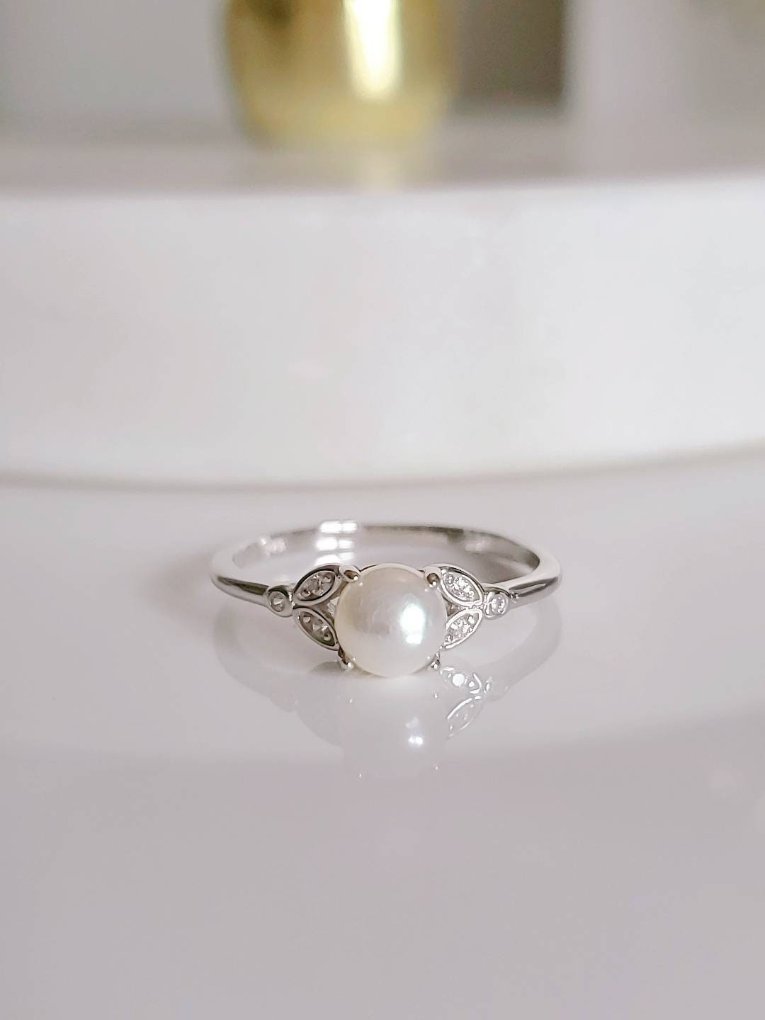 Marquise Pearl Wedding Ring – 925 Sterling Silver