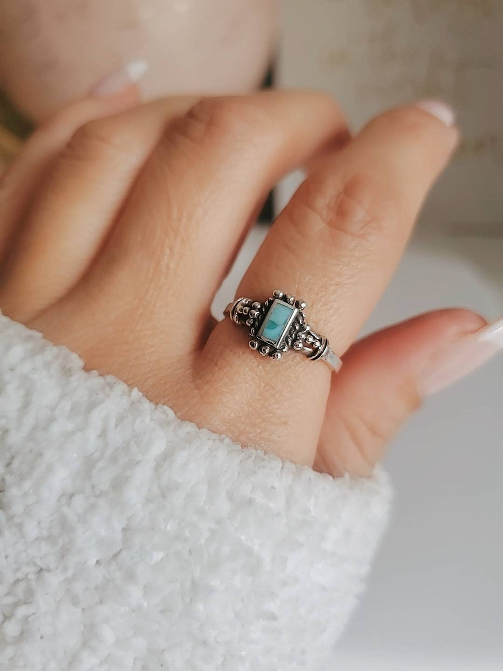 Genuine Turquoise Bali Sterling Silver Ring