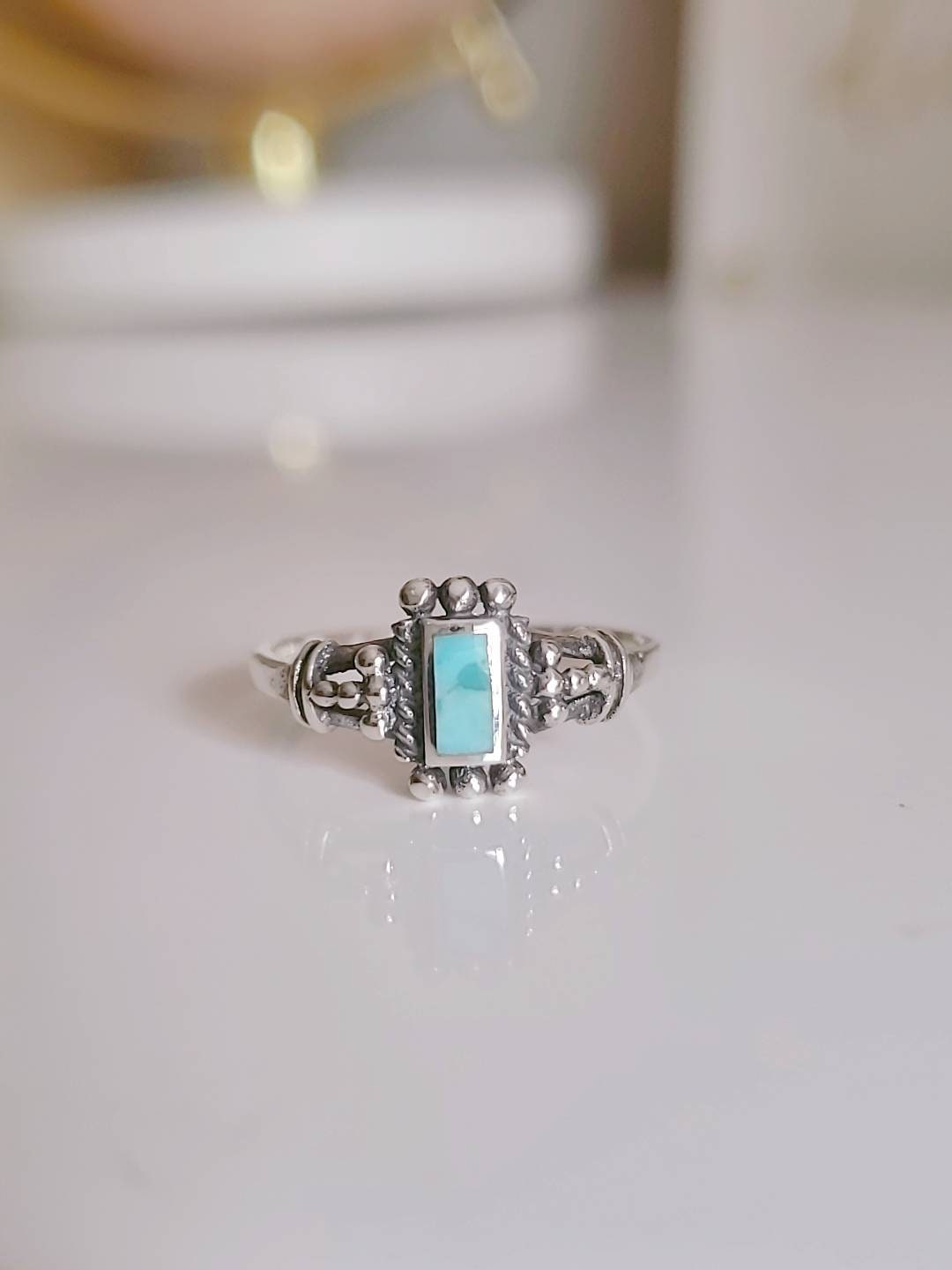 Genuine Turquoise Bali Sterling Silver Ring