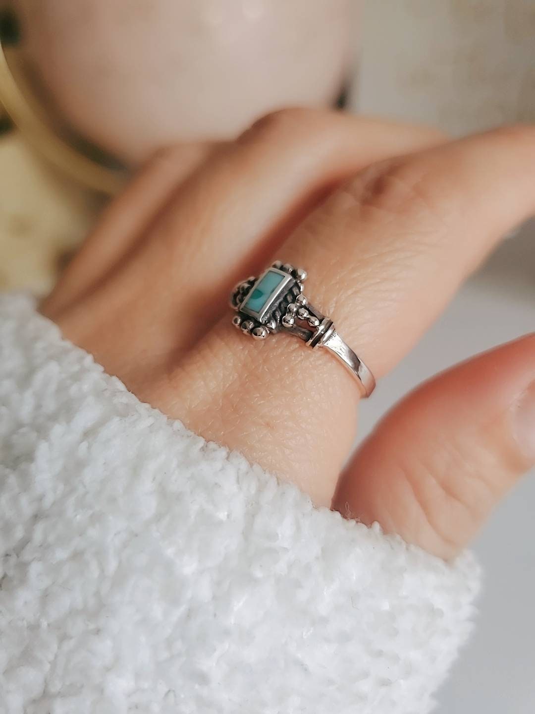 Genuine Turquoise Bali Sterling Silver Ring