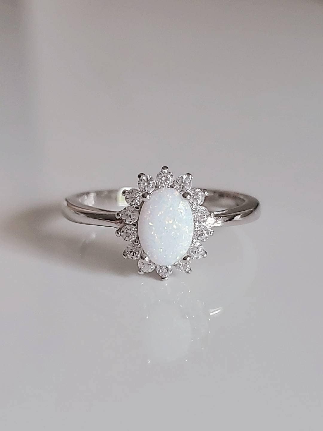 White Opal Sterling Silver Ring, Dainty Ring, Engagement Ring, Promise Ring, Women's Opal Ring, Rainbow Opal Ring