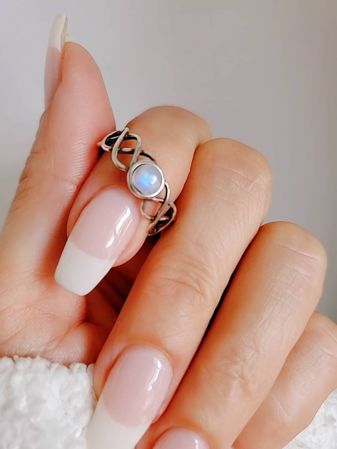 Sterling Silver Moonstone Ring, Women's Ring, Rainbow Moonstone, Stack Ring, Bohemian Moonstone Ring