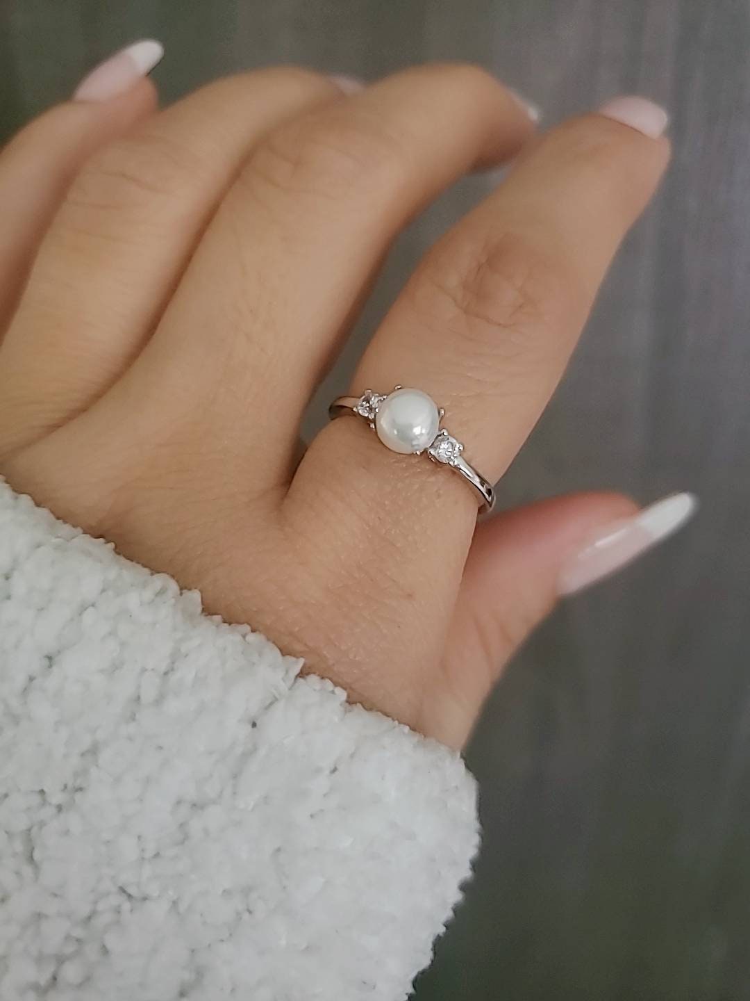 Fresh Water Pearl Wedding Ring – 925 Sterling Silver