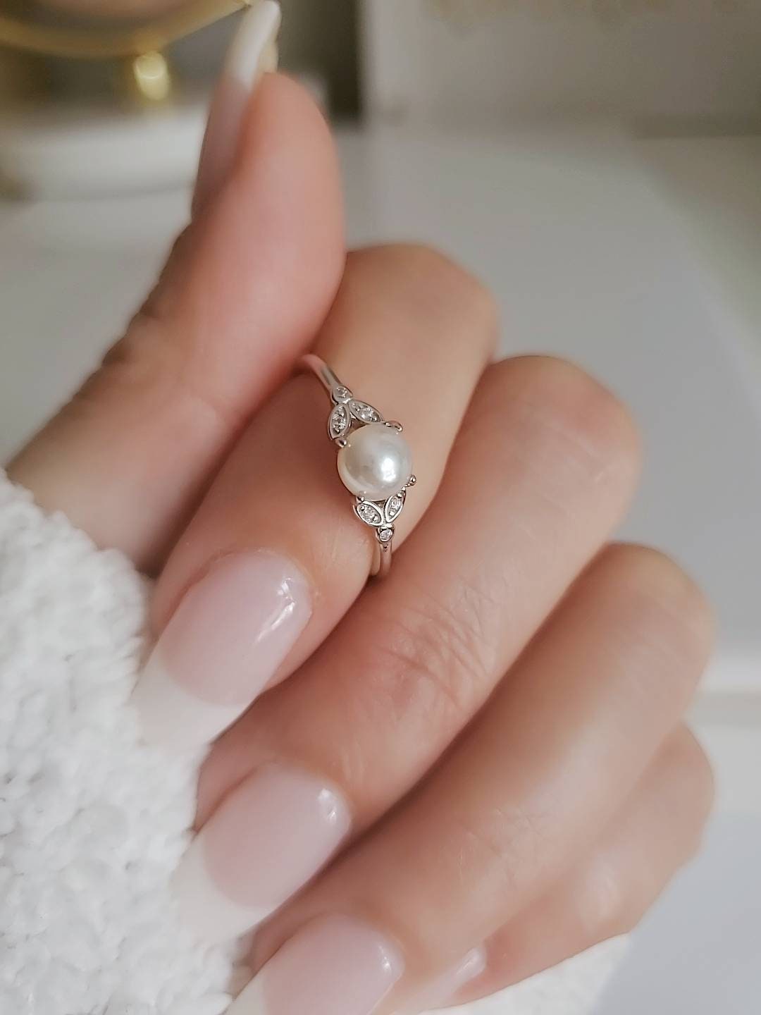 Marquise Pearl Wedding Ring – 925 Sterling Silver