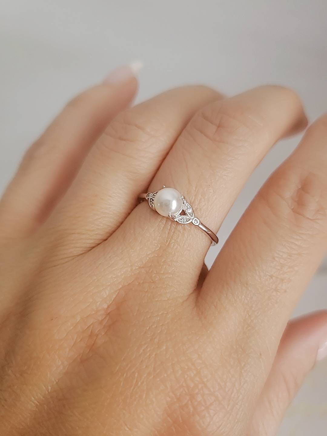 Marquise Pearl Wedding Ring – 925 Sterling Silver