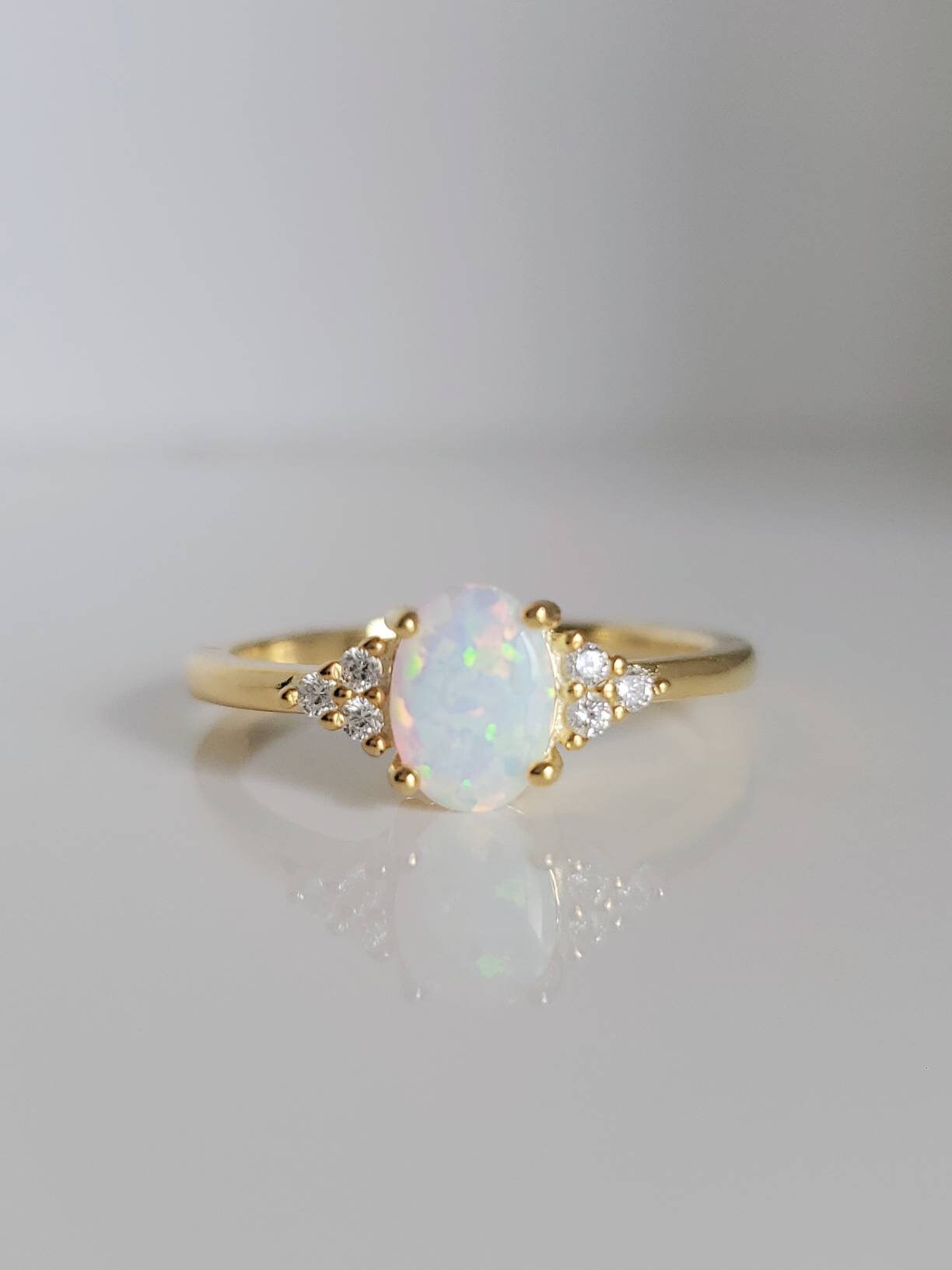 Gold Over Sterling Silver Rainbow Opal Ring