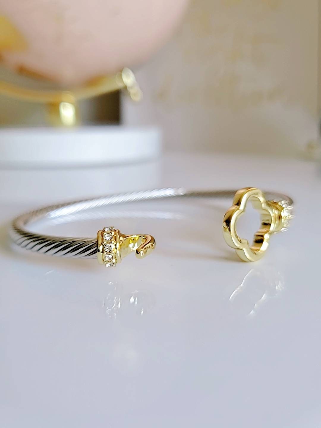 Clover Hook Closure Bangle Cuff Bracelet