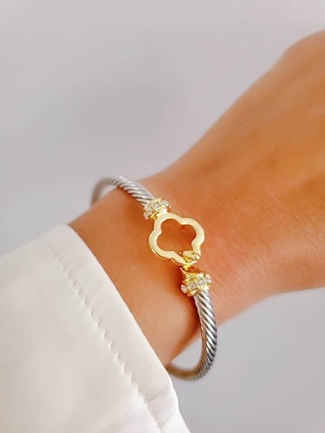 Clover Hook Closure Bangle Cuff Bracelet