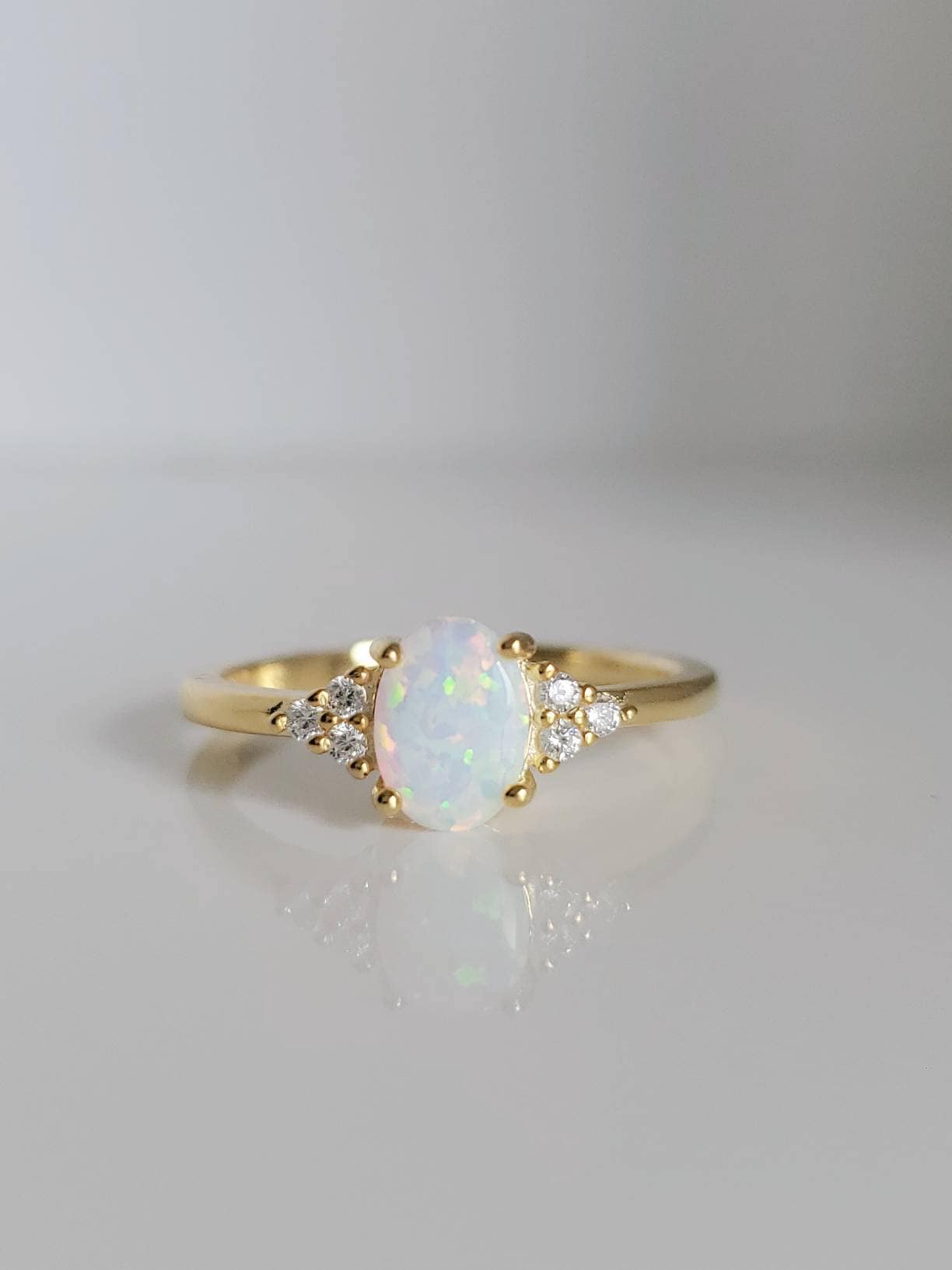 Gold Over Sterling Silver Rainbow Opal Ring