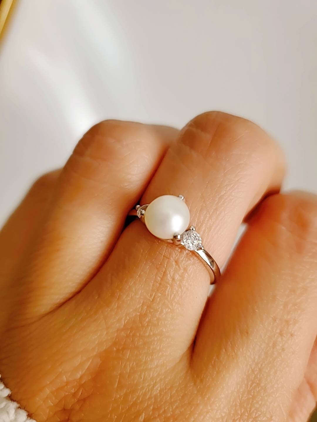 Sterling Silver Large Fresh Water Pearl Ring, Statement Ring, Pearl Ring, Promise Ring, Wedding Ring, 925 Stamped, Women's Pearl Ring