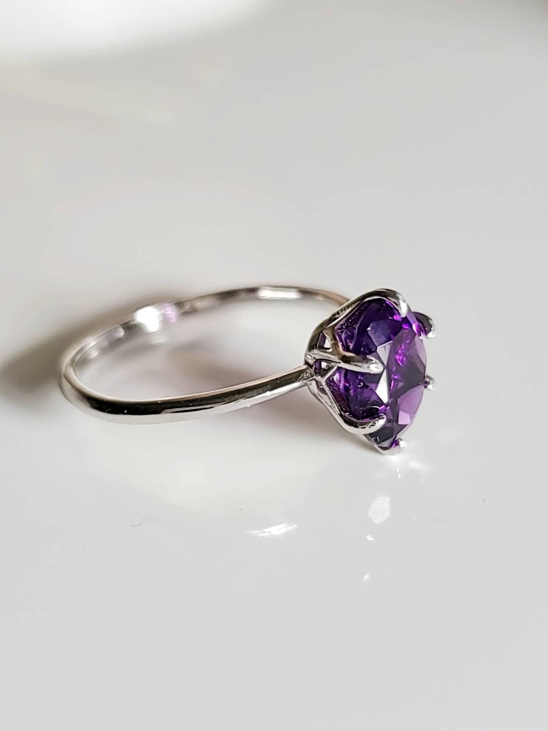 Solitaire Sterling Silver Amethyst Ring