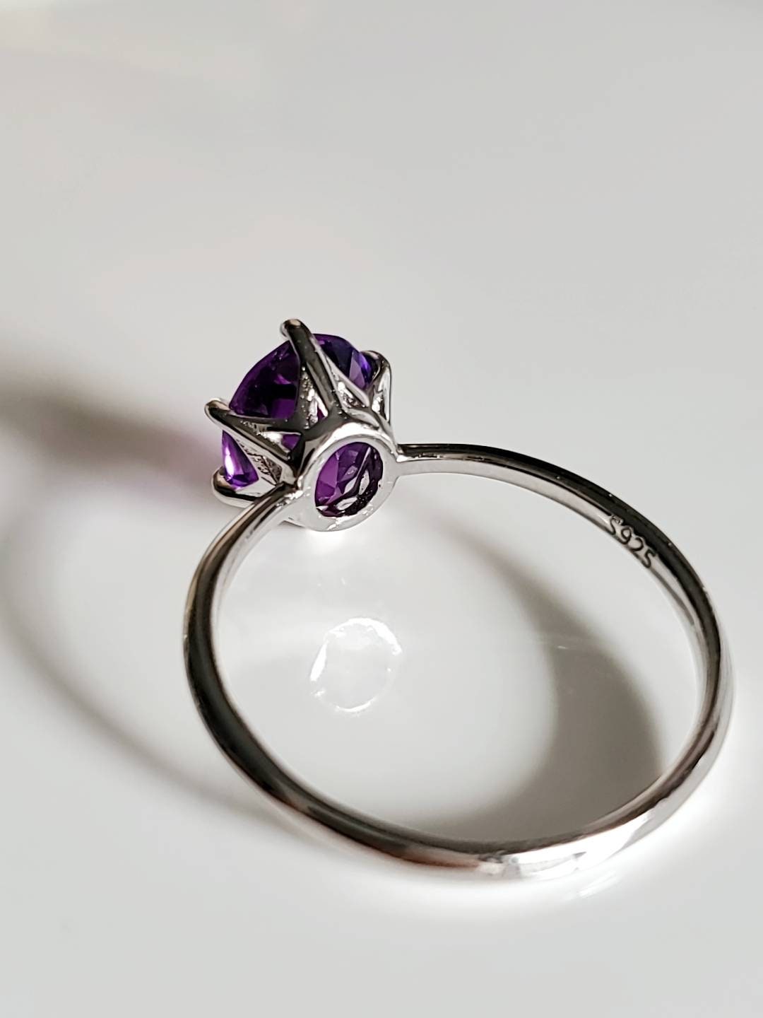 Solitaire Sterling Silver Amethyst Ring