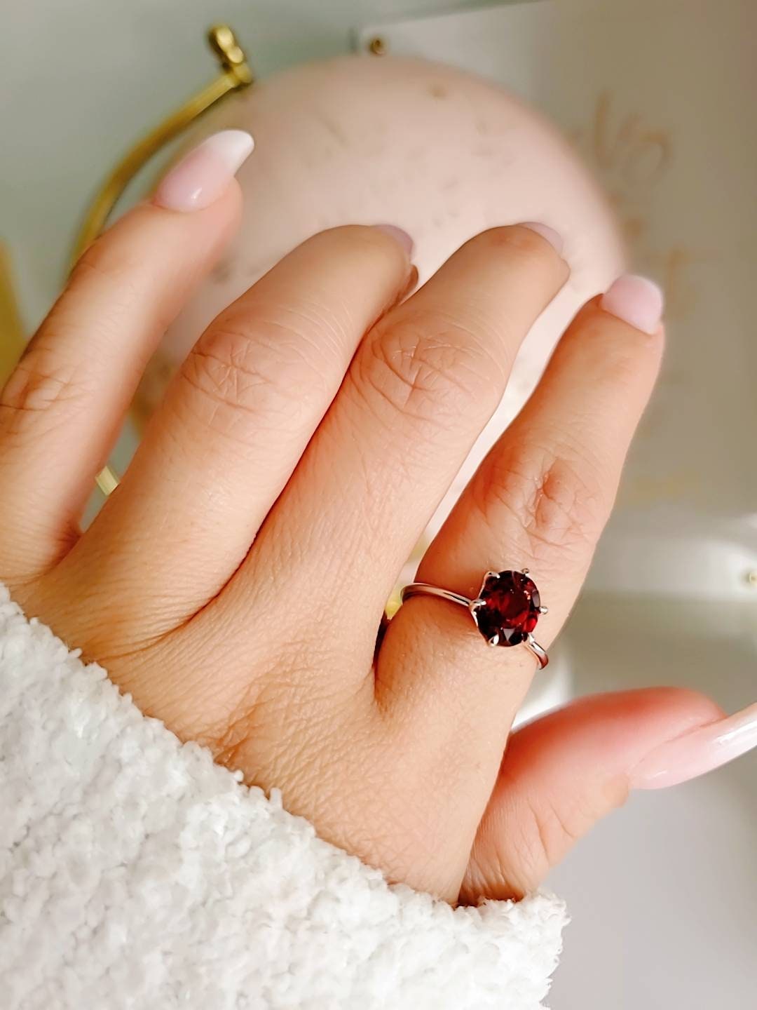 Solitaire Sterling Silver Garnet Ring