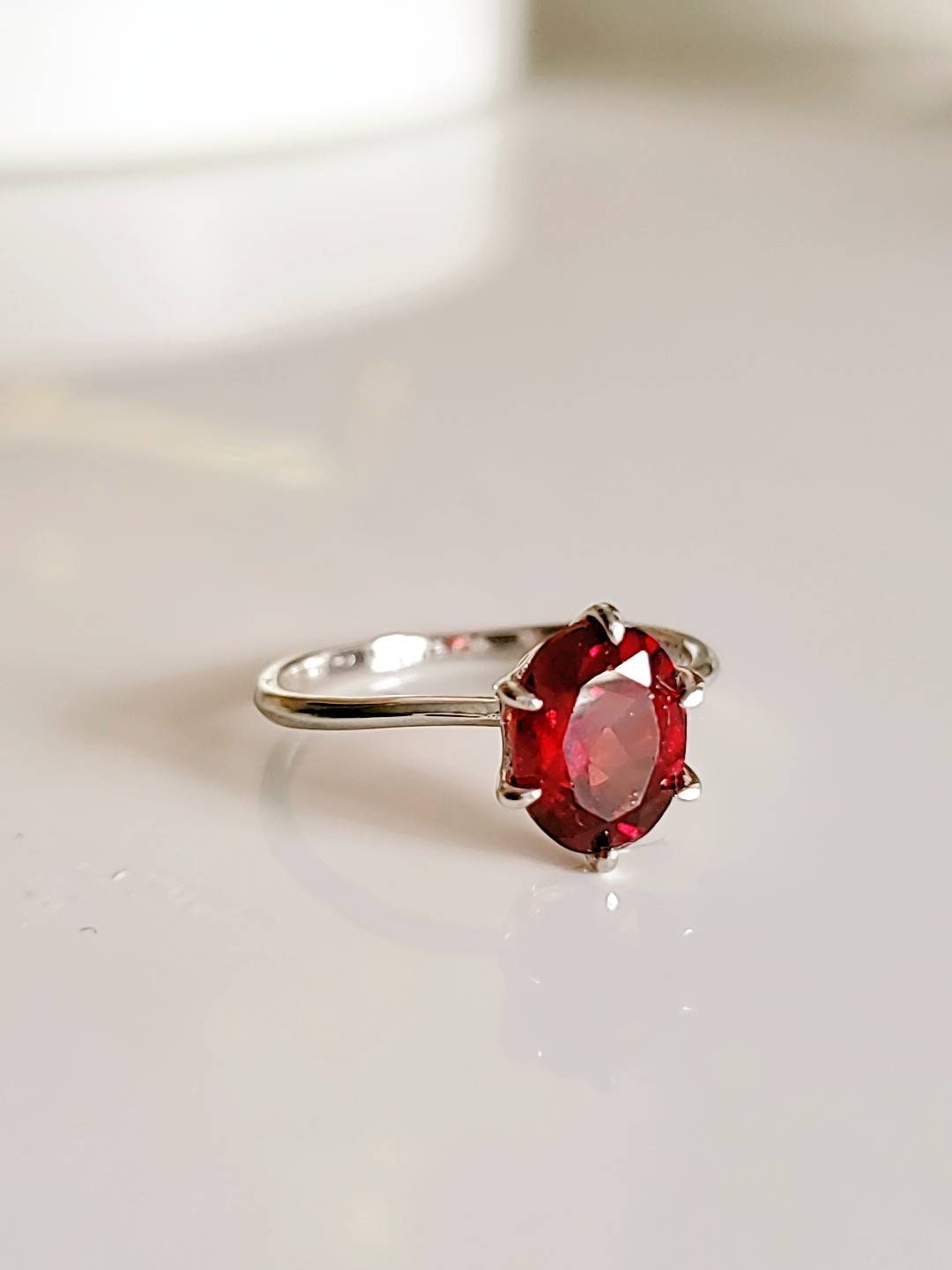 Solitaire Sterling Silver Garnet Ring