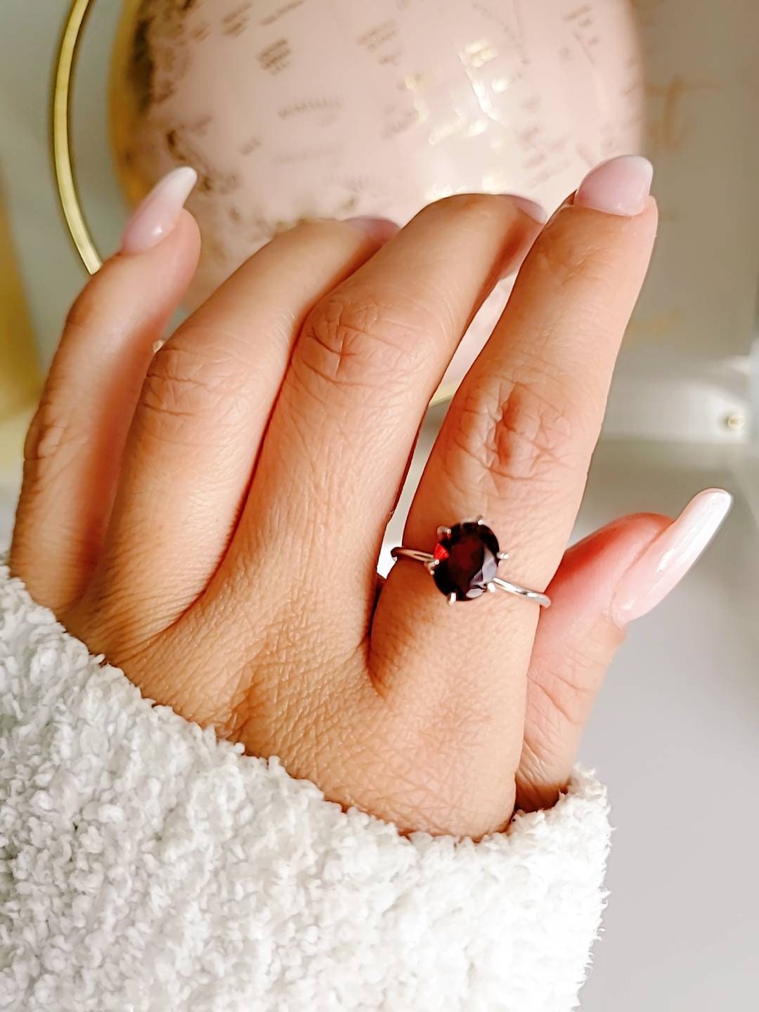 Solitaire Sterling Silver Garnet Ring