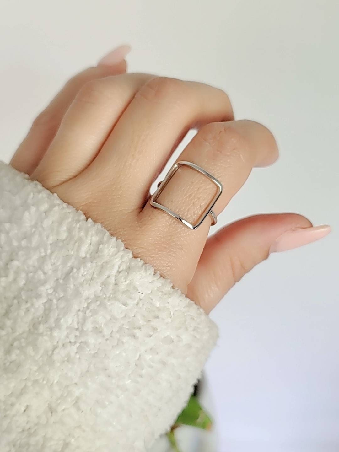 Sterling Silver Square Ring, Open Square Ring, Large Square Ring, Stack Ring, 925 Stamped, Simple Ring, Tarnish Free, Boho Ring