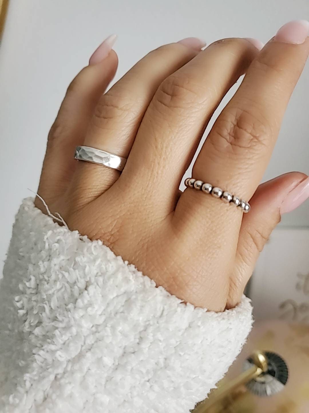 Silver Beaded Stacking Ring