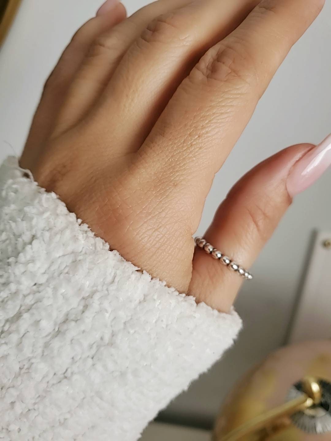 Silver Beaded Stacking Ring