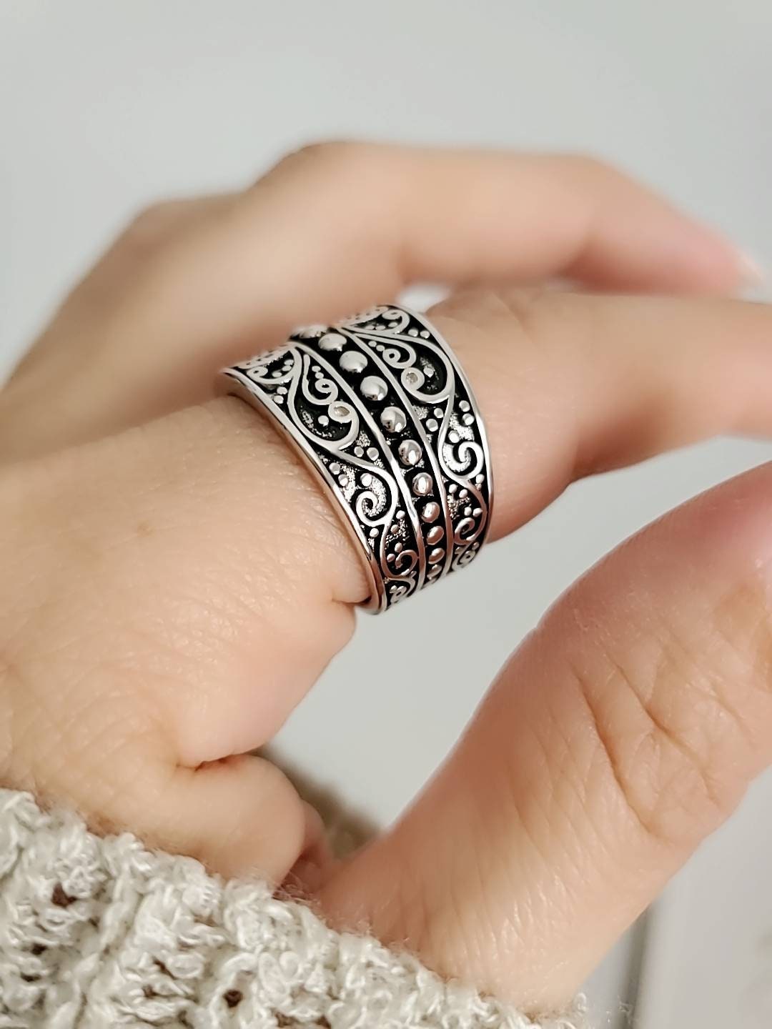 Sterling Silver Bali 925 Stamped Chunky Bead Ring