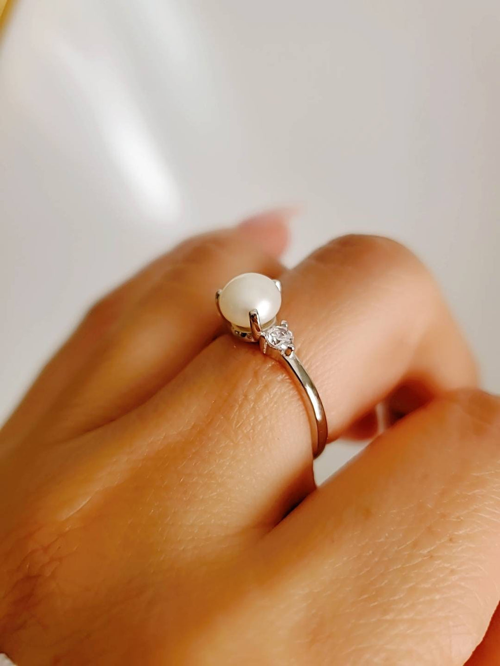 Large Fresh Water Pearl Women's Wedding Ring – 925 Sterling Silver