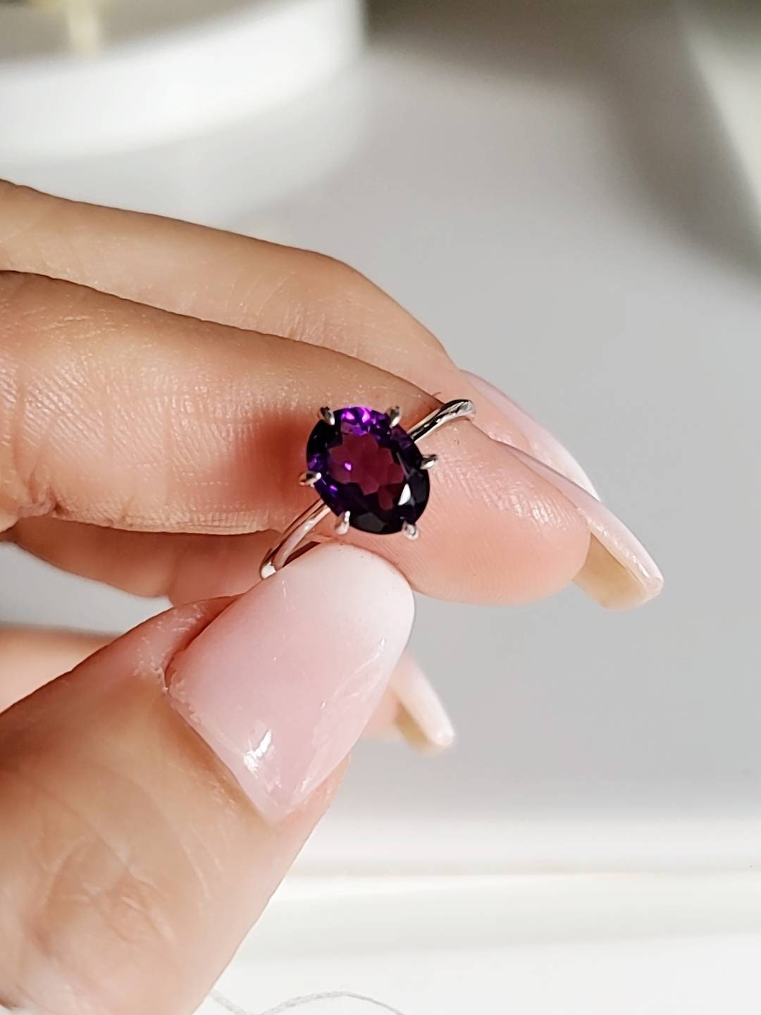 Solitaire Sterling Silver Amethyst Ring