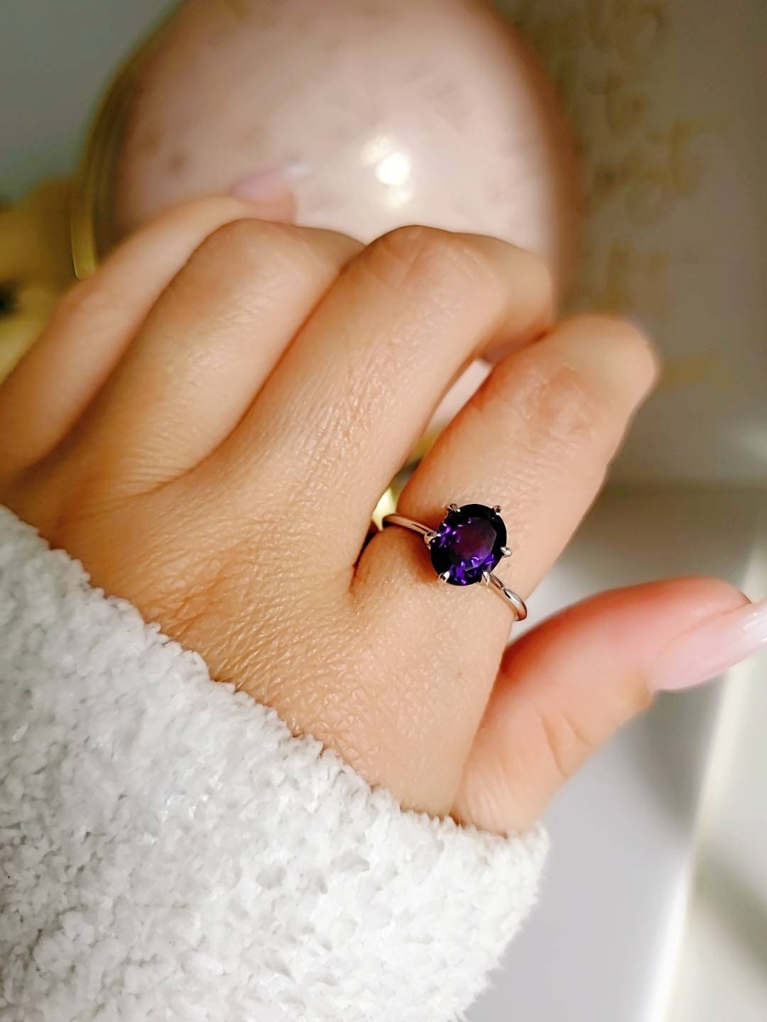 Solitaire Sterling Silver Amethyst Ring