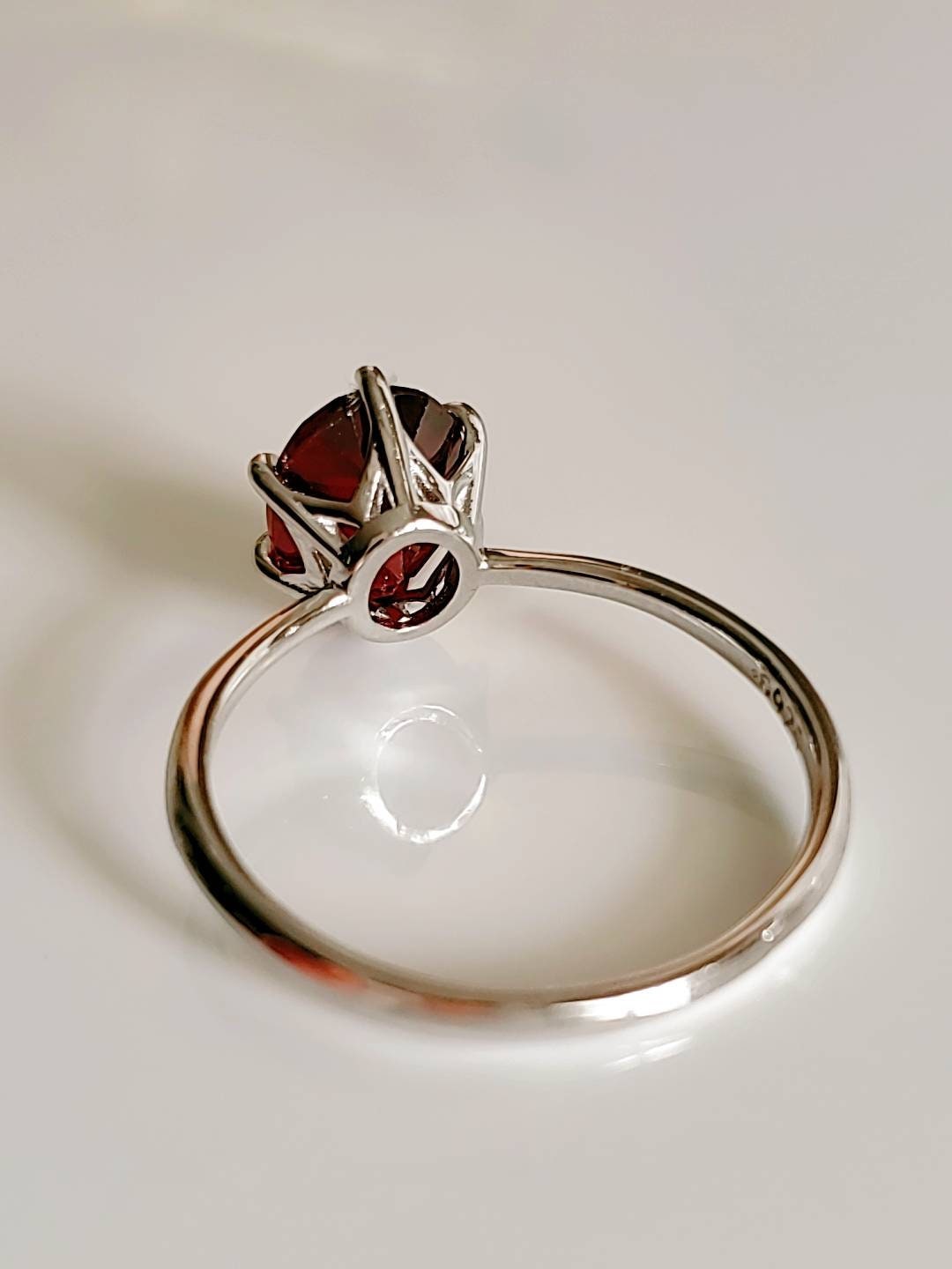 Solitaire Sterling Silver Garnet Ring