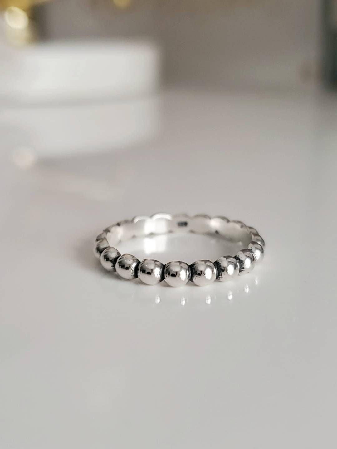 Silver Beaded Stacking Ring