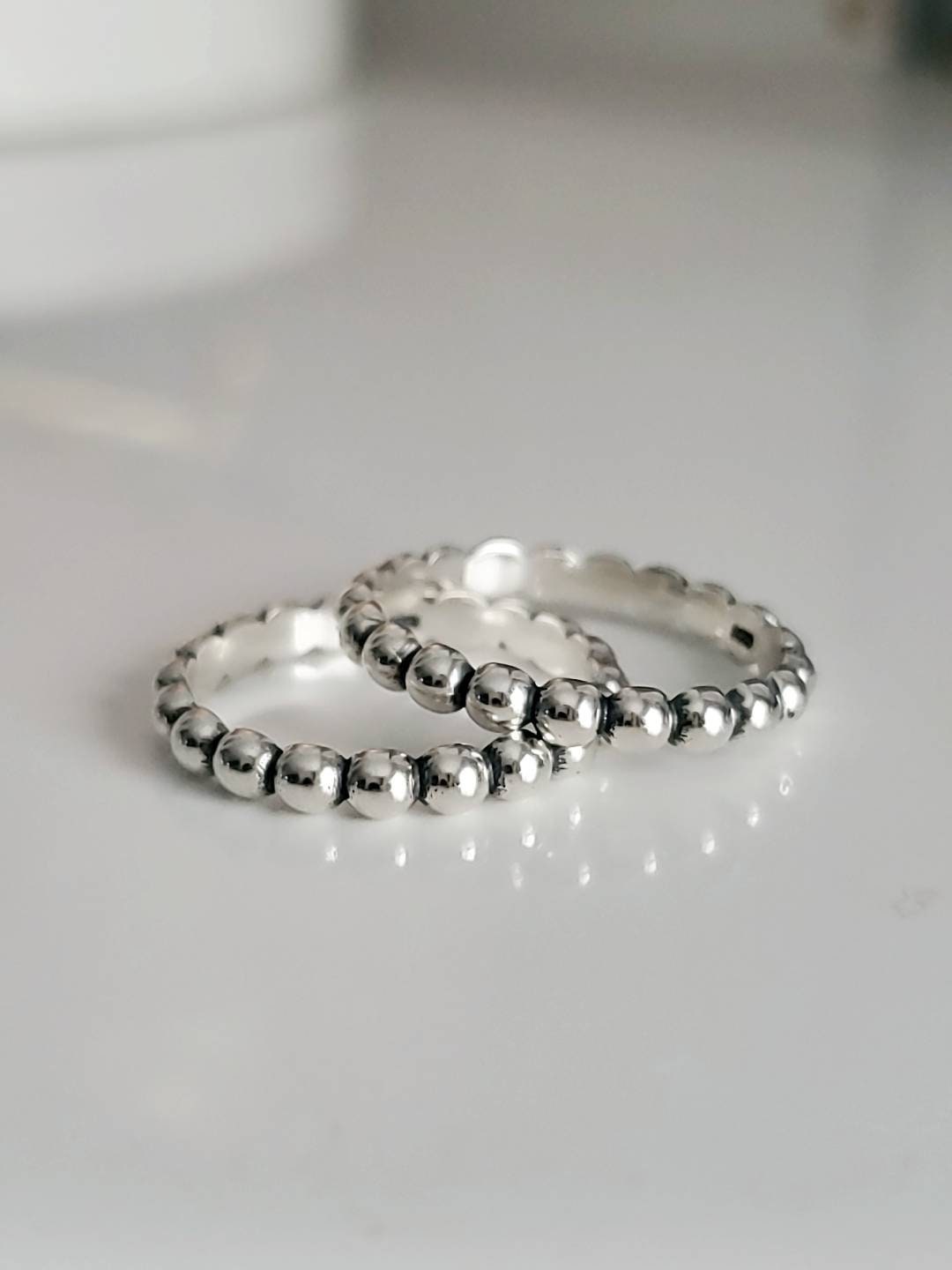 Silver Beaded Stacking Ring