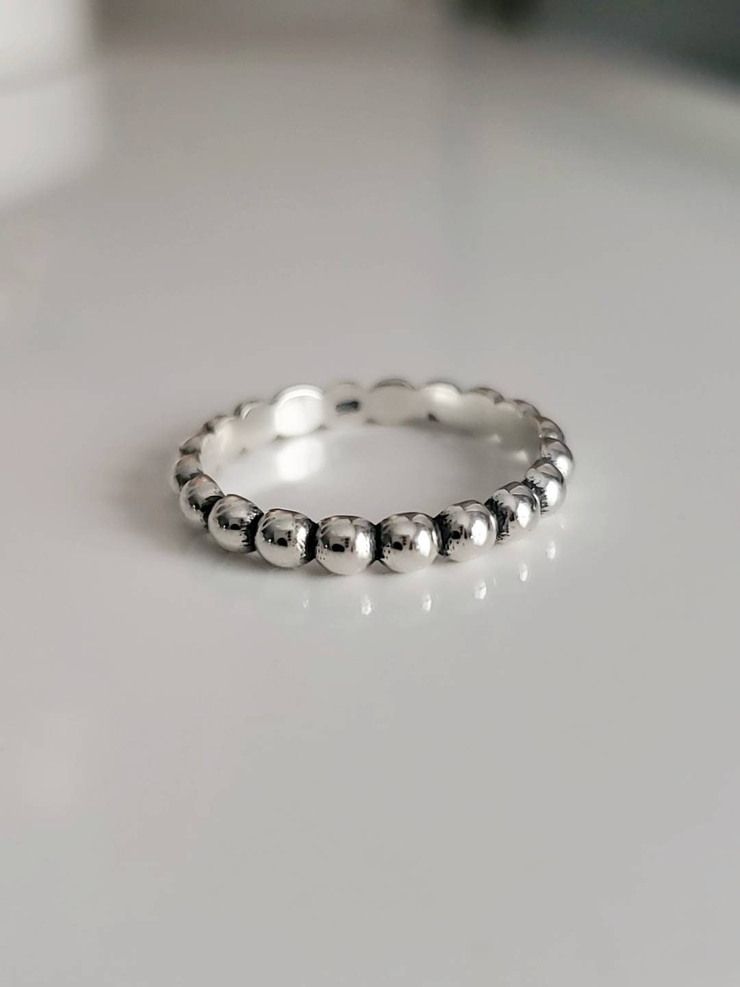 Silver Beaded Stacking Ring