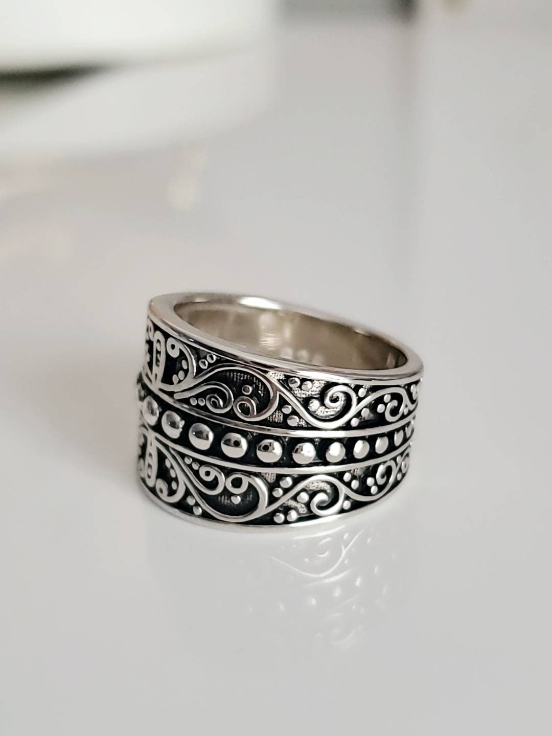 Sterling Silver Bali 925 Stamped Chunky Bead Ring