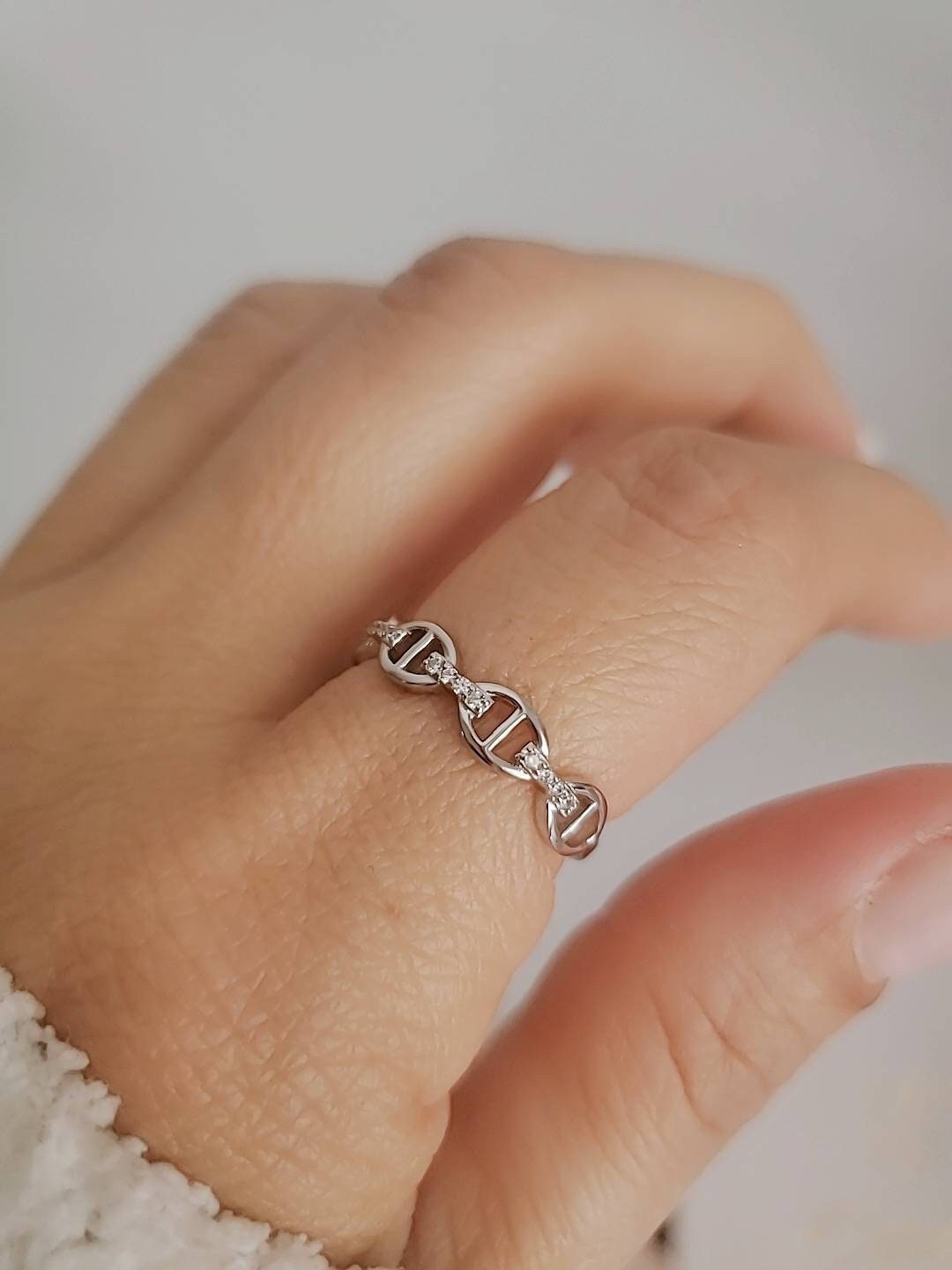 Chain Ring, Sterling Silver Women Ring,