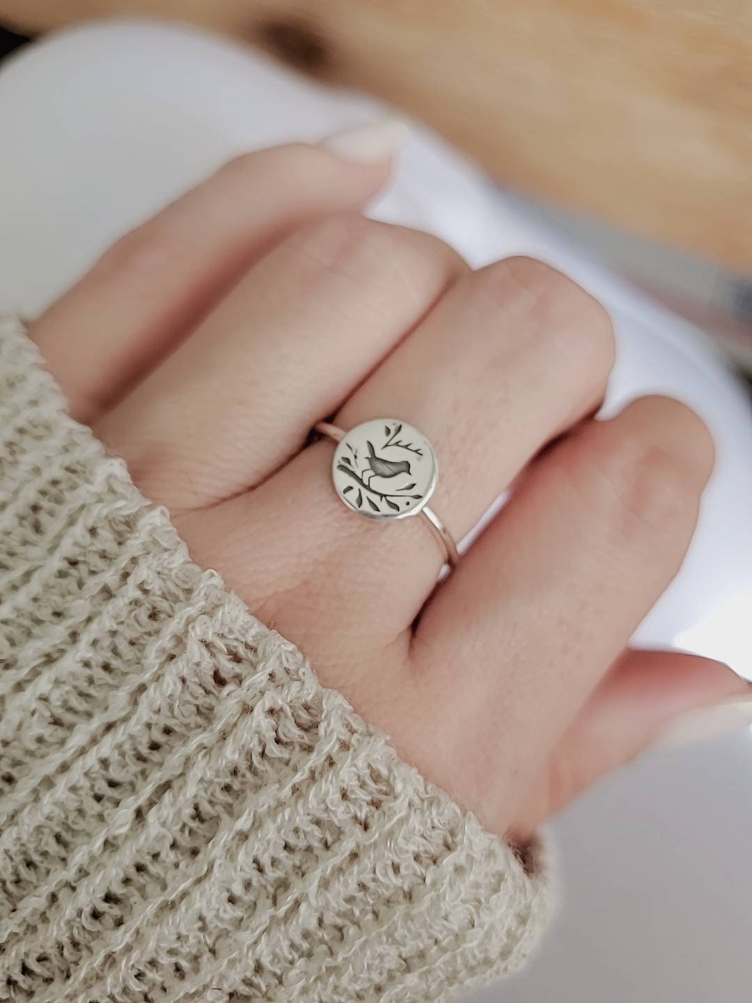 Sterling Silver Songbird Ring, Bird on a Branch Ring, Engraved Bird Ring, Dainty Ring, 925 Silver Ring, Women's Ring, Bridal Gifts