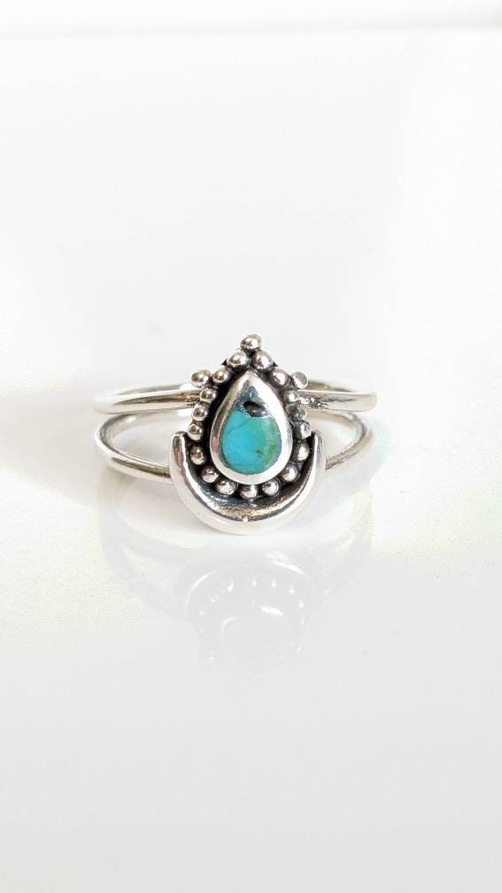 Turquoise Crescent Moon Mandala Moon Ring