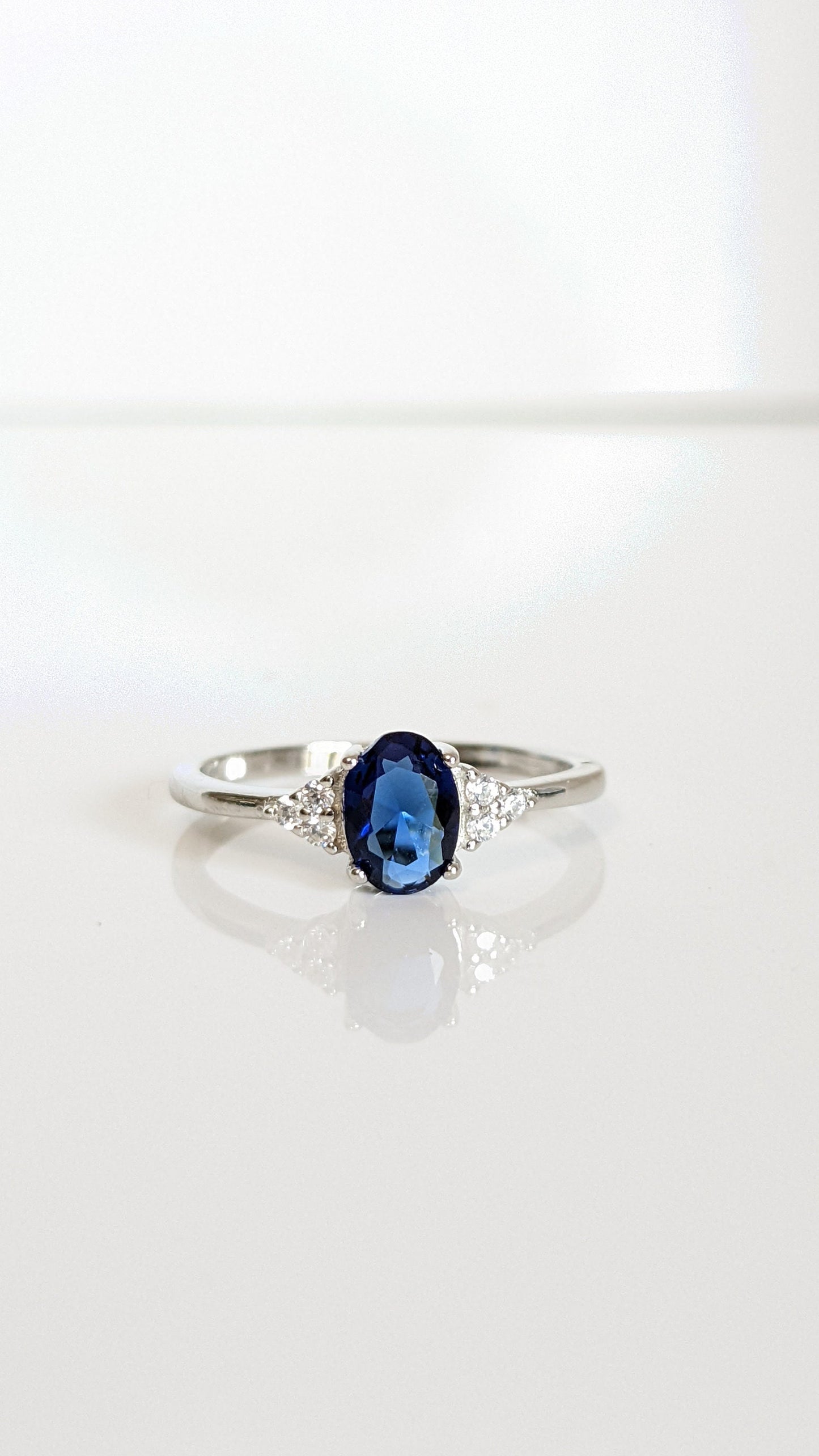 Sterling Silver Precious Oval Sapphire Ring, Oval Cut Ring, Promise Ring, Anniversary, Engagement Ring, Silver Ring, 925 stamped